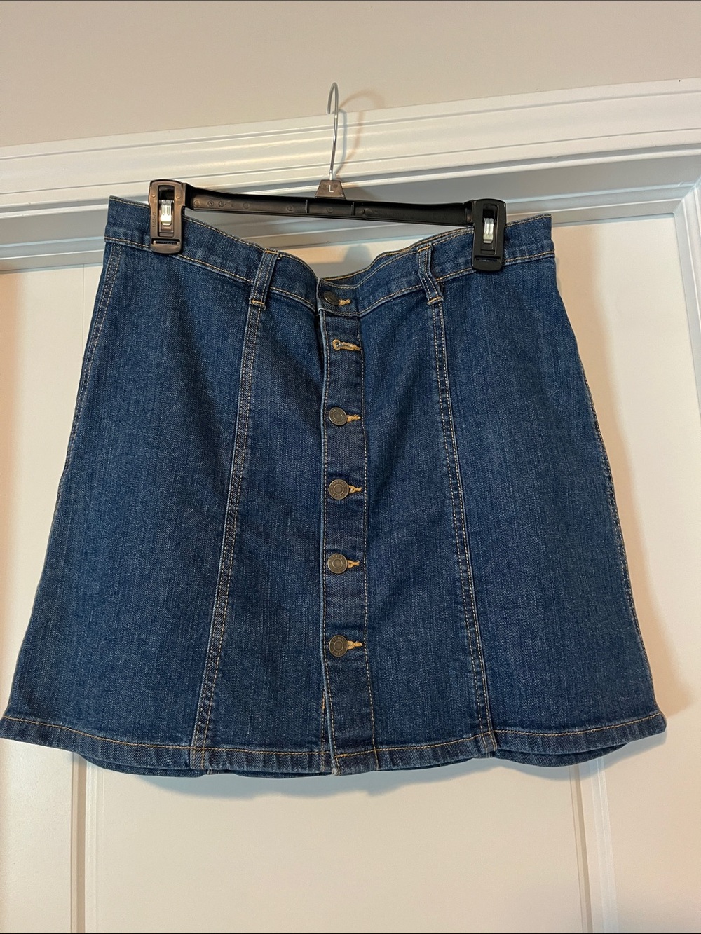 Button-Front Dark Blue Denim Mini Skirt